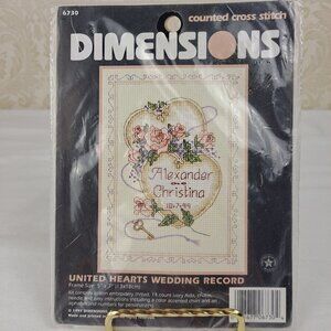 Dimensions United Hearts Wedding Record Counted Cross Stitch Kit NWT